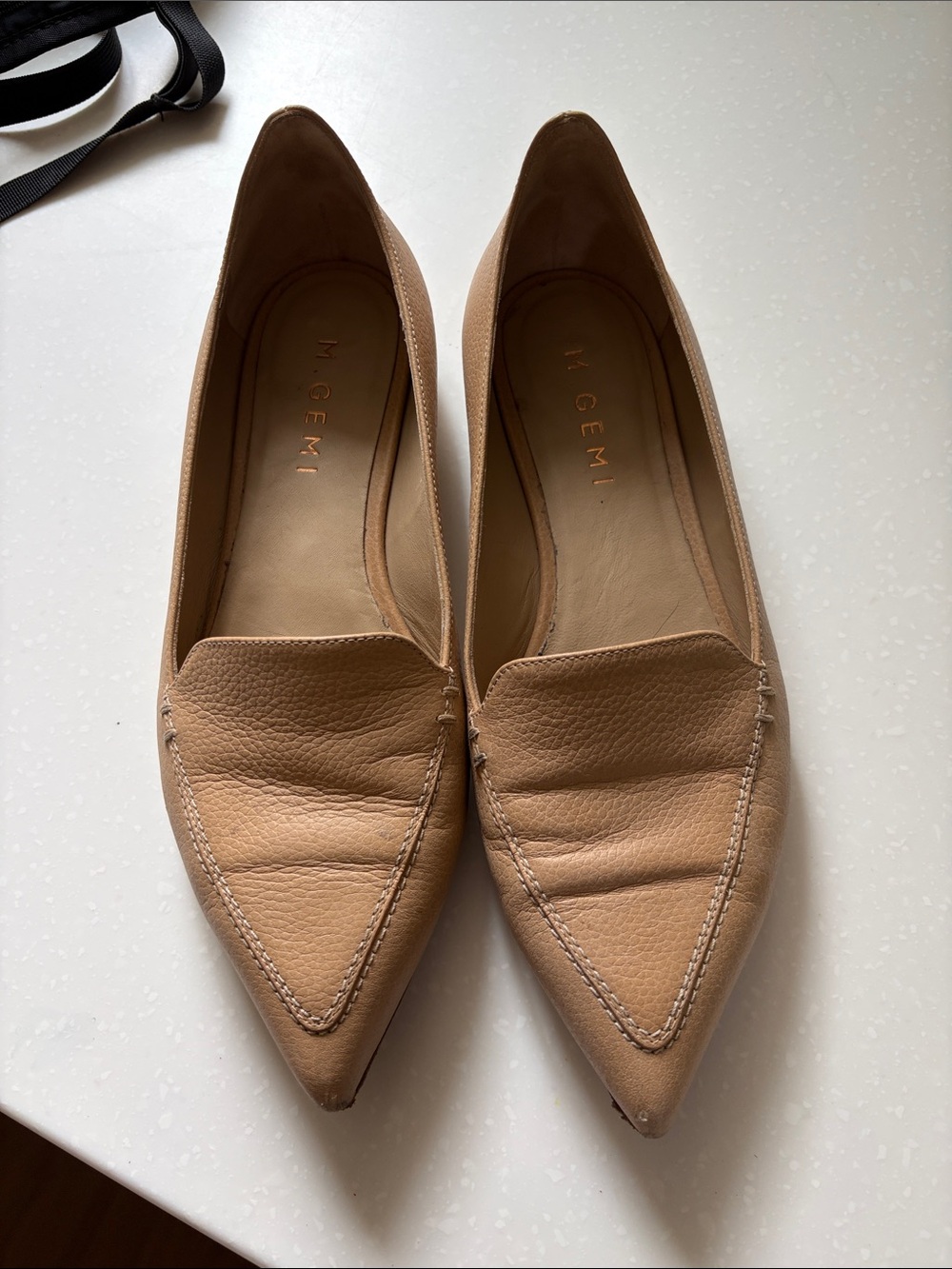 M. Gemi Tan Pointed-Toe Leather Loafers